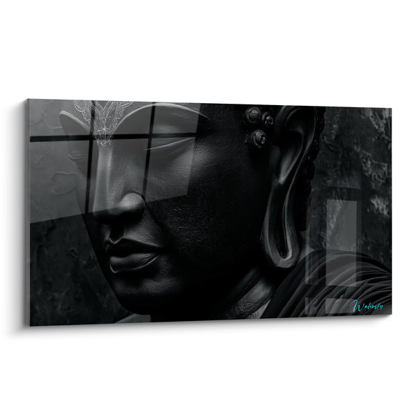 Sculpted Face Black Artwork with Anthracite Reflections - Millennial Silence - Buddha Edition