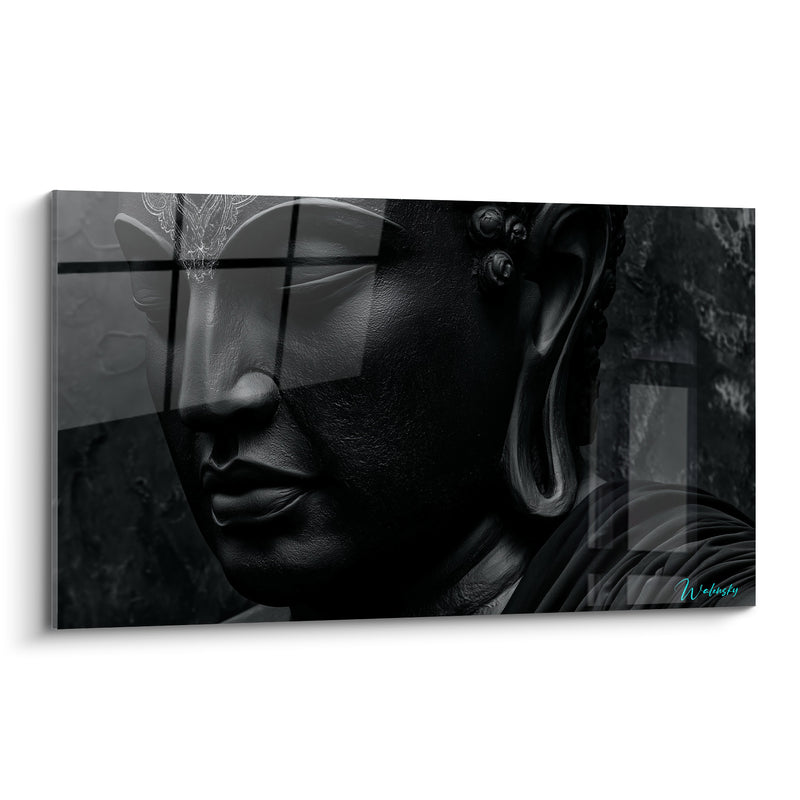 Tableau Visage sculpté noir aux reflets anthracite - Silence millénaire - Edition Bouddha