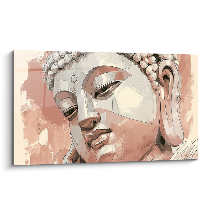 Tableau Visage rose et blanc aux traits esquissés - Boucles d'oreilles allongées - Edition Bouddha