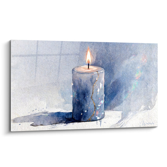 Tableau Bougie bleu marine à fissure dorée - Lueur résiliente - Edition Bougie