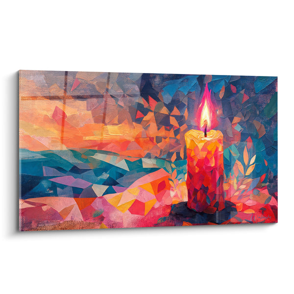 Tableau Bougie rouge et bleu facettes cubistes - Éclat du crépuscule - Edition Bougie