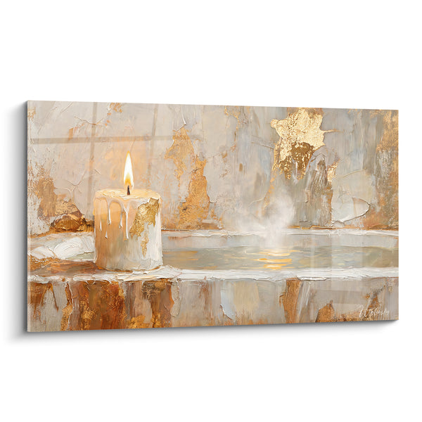 Tableau Bougie blanche à coulures dorées - Flamme silencieuse - Edition Bougie