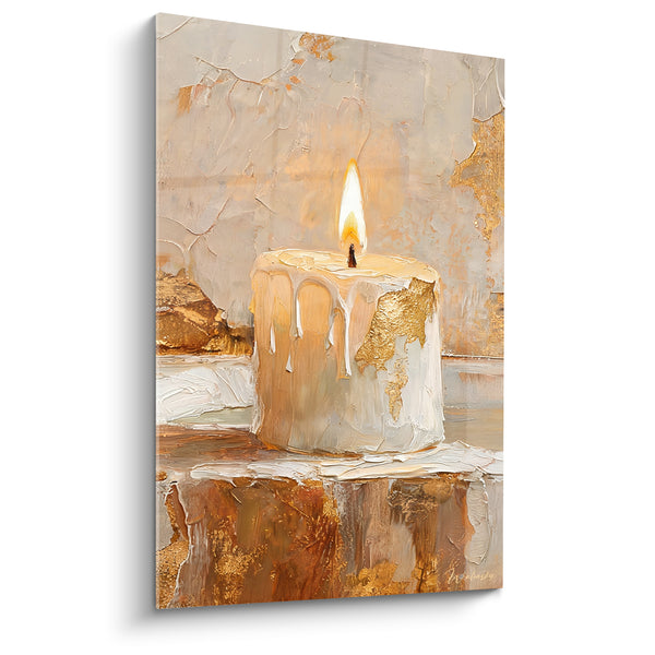 Tableau Bougie blanche aux reflets dorés - Veillée dorée - Edition Bougie