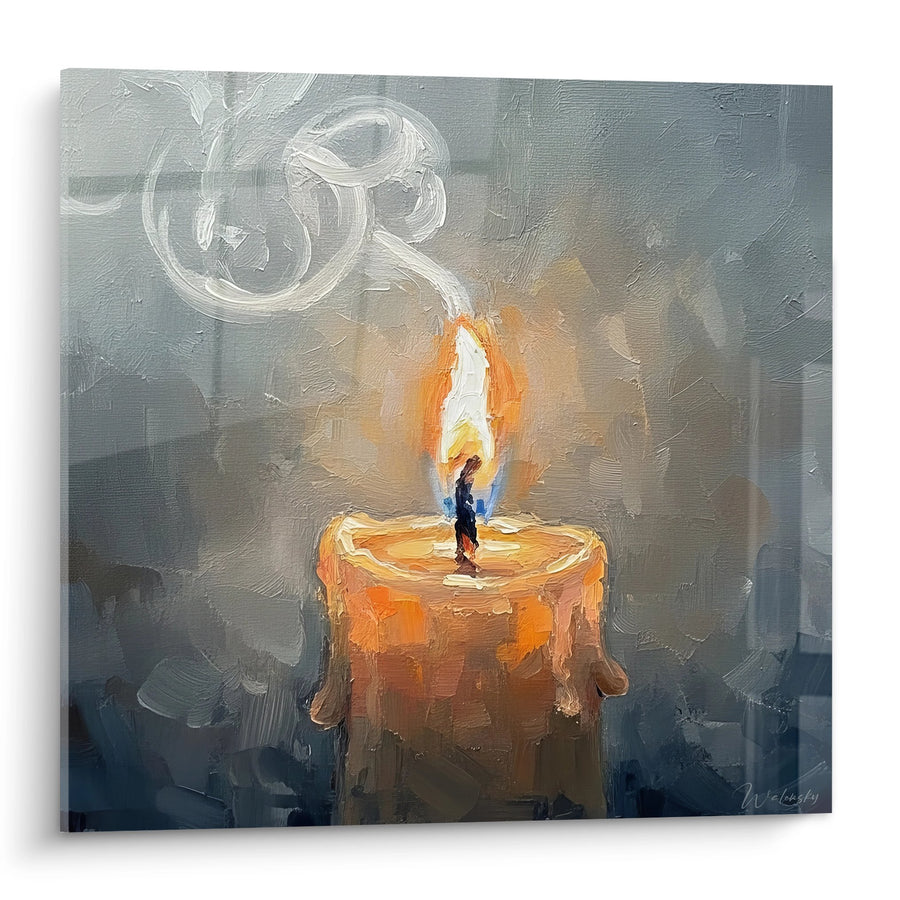 Tableau Bougie Flamme Dansante Orange et Fumée Blanche - Lumière Chaleureuse - Edition Japandi