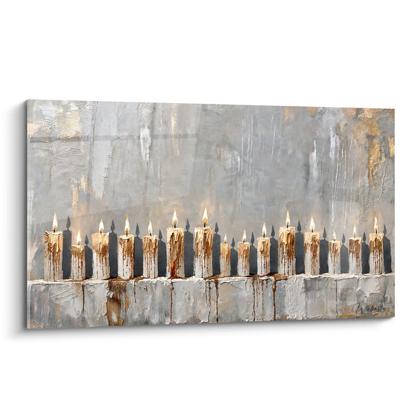Tableau Bougies allumées grises et dorées alignées - Veillée de lumière - Edition Bougie
