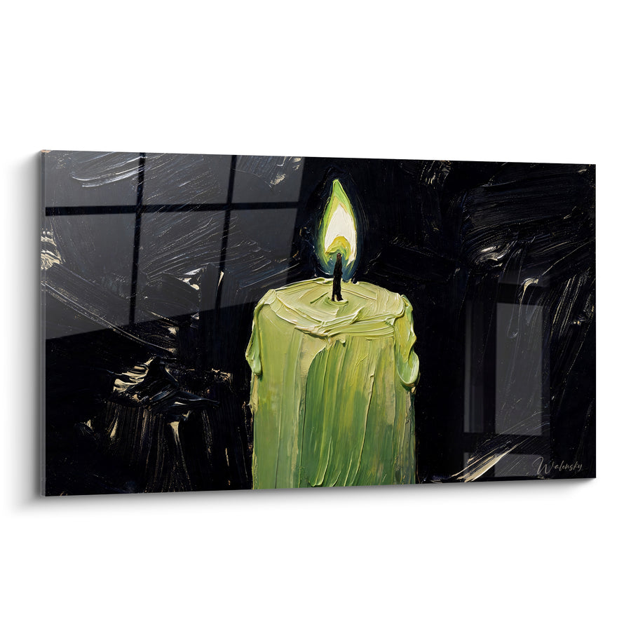 Tableau Bougie verte à la flamme vive - Veillée solitaire - Edition Bougie