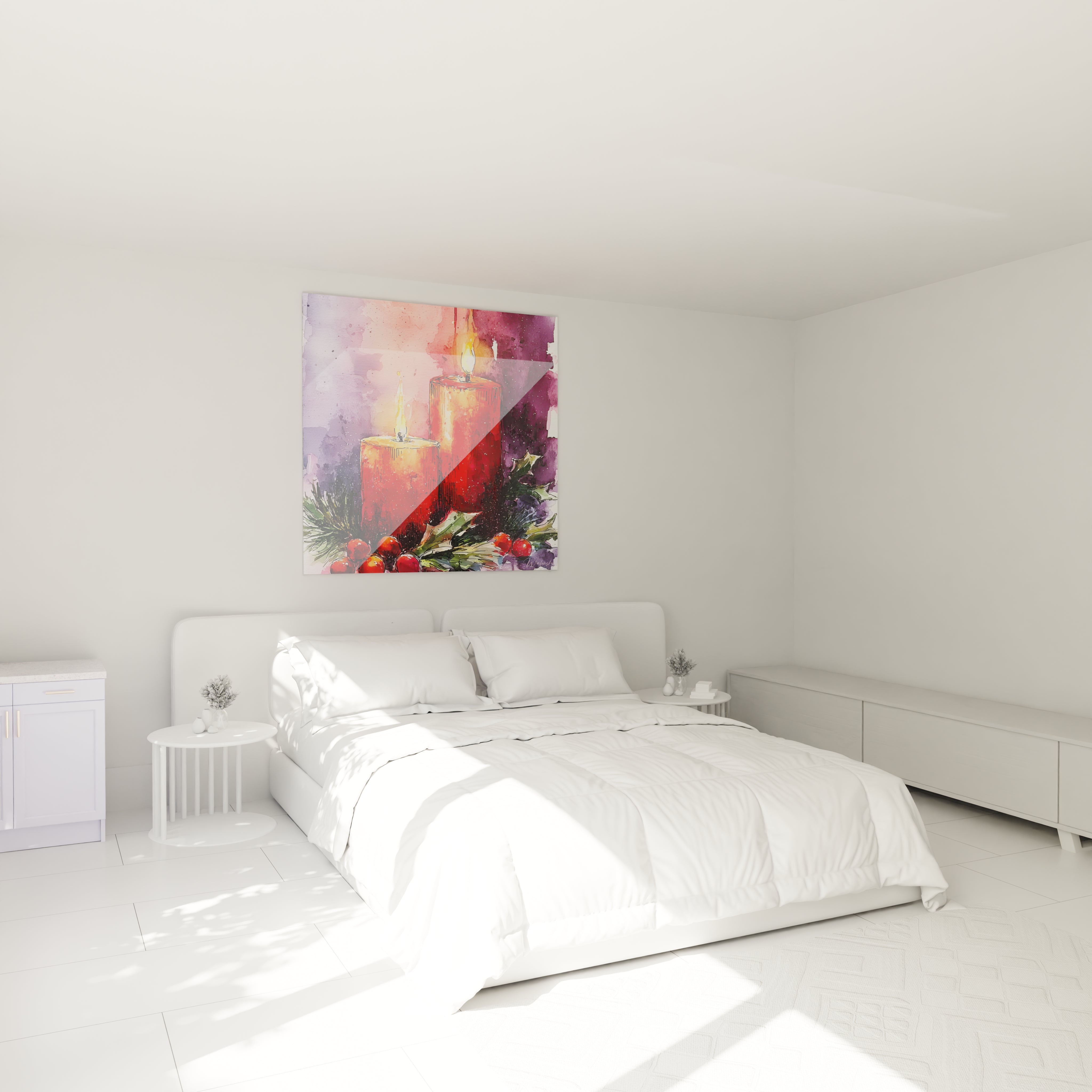Tableau bougies Noël de Walensky, décor mural festive pour une chambre contemporaine