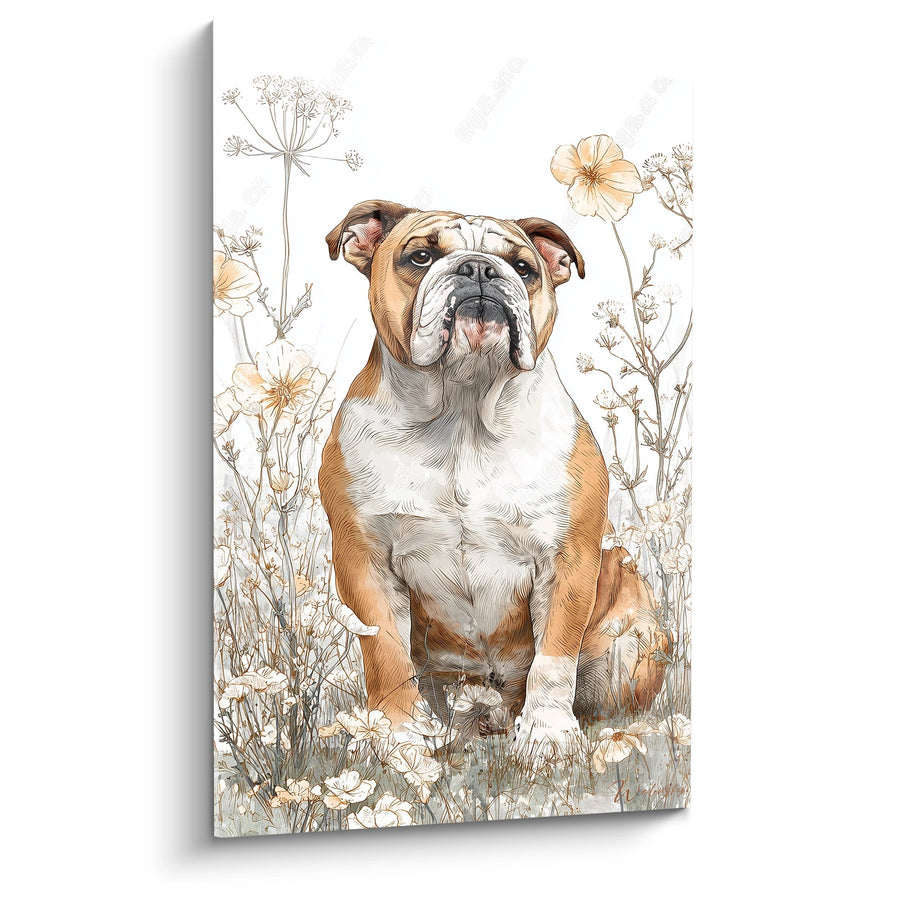 Obraz Buldog Angielski w Ogrodzie Dzikości – Portret Botaniczny – Edycja Buldog Angielski