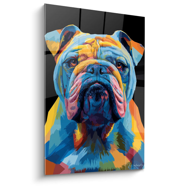 Cuadro de Bulldog Multicolores con Tonos Azules y Naranja - Retrato Radiante - Edición Bulldog Inglés