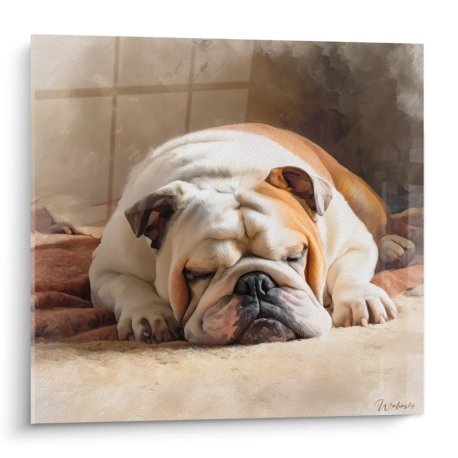 Tableau Bouledogue Endormi aux Tons Beiges - Repos Paisible - Edition Bouledogue Anglais
