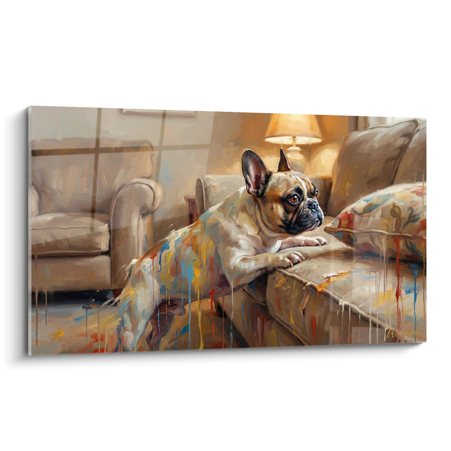 Tableau Bouledogue Français sur Canapé aux Couleurs Vives - Confort Artistique - Edition Tableau Bouledogue Francais
