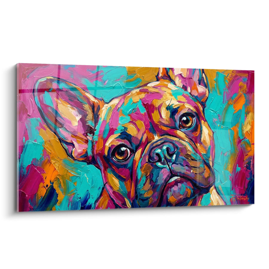 Tableau Bouledogue Français Expressionniste aux Couleurs Vives - Portrait Canin Coloré - Edition Tableau Bouledogue Francais