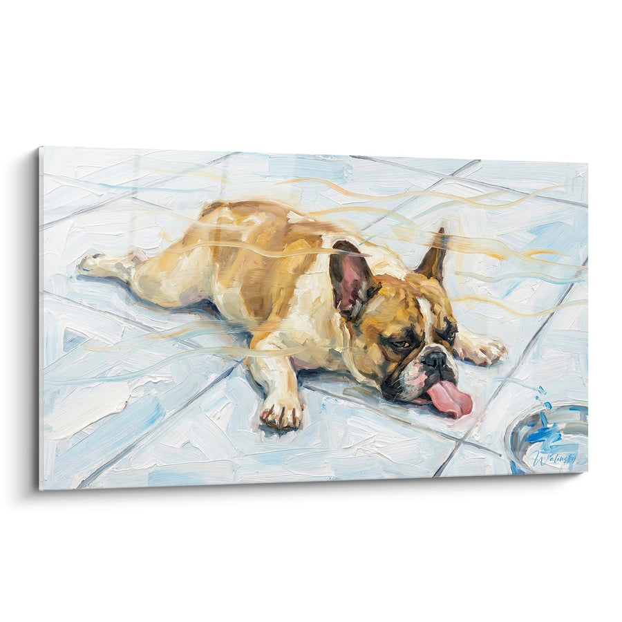 Tableau Bouledogue Français Fauve Allongé sur Carrelage - Repos Canin - Edition Tableau Bouledogue Francais