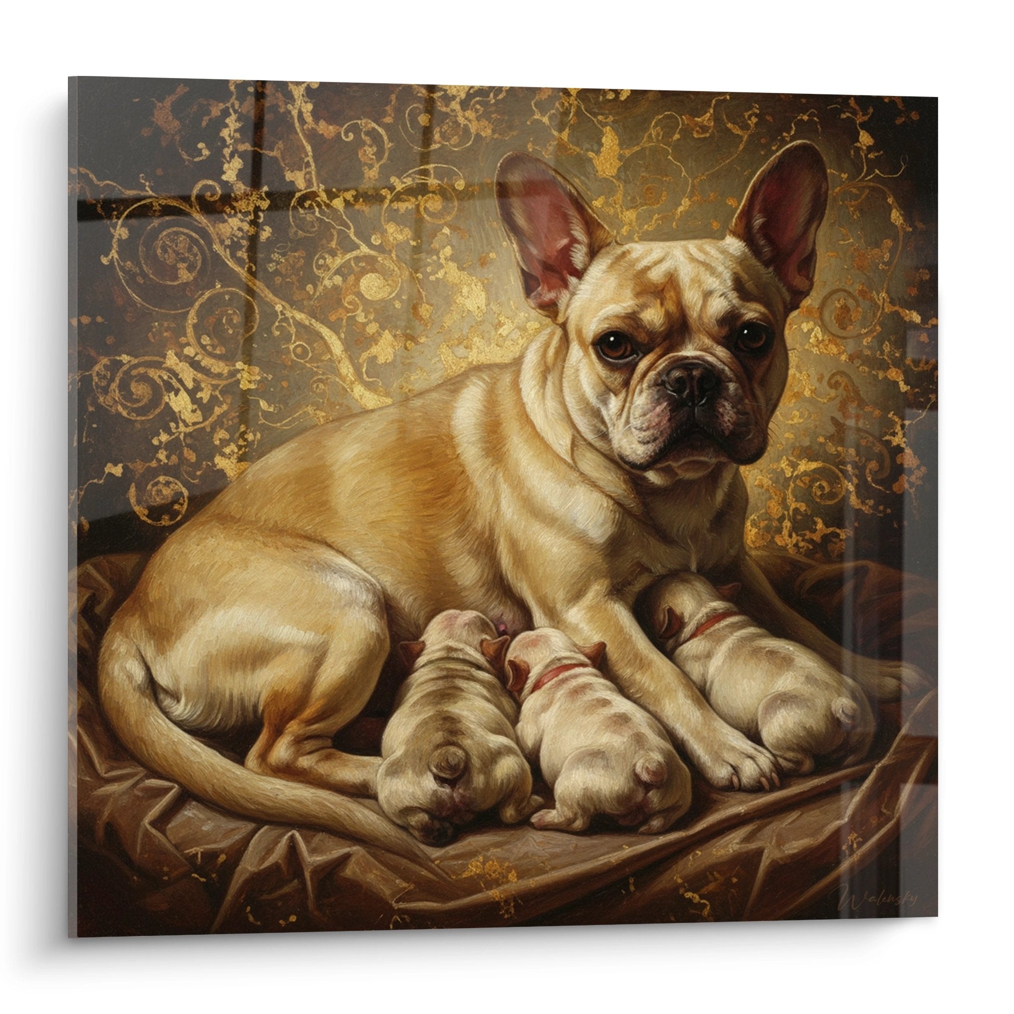 french bulldog cream puppy baroque golden ornaments background decorative wall art