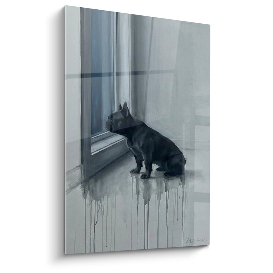 Tableau Bouledogue Français Noir et Blanc à la Fenêtre - Mélancolie Urbaine - Edition Tableau Bouledogue Francais