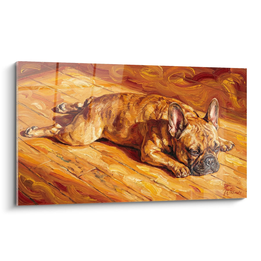 Tableau Bouledogue Français Roux Endormi sur Parquet - Repos Chaleureux - Edition Tableau Bouledogue Francais