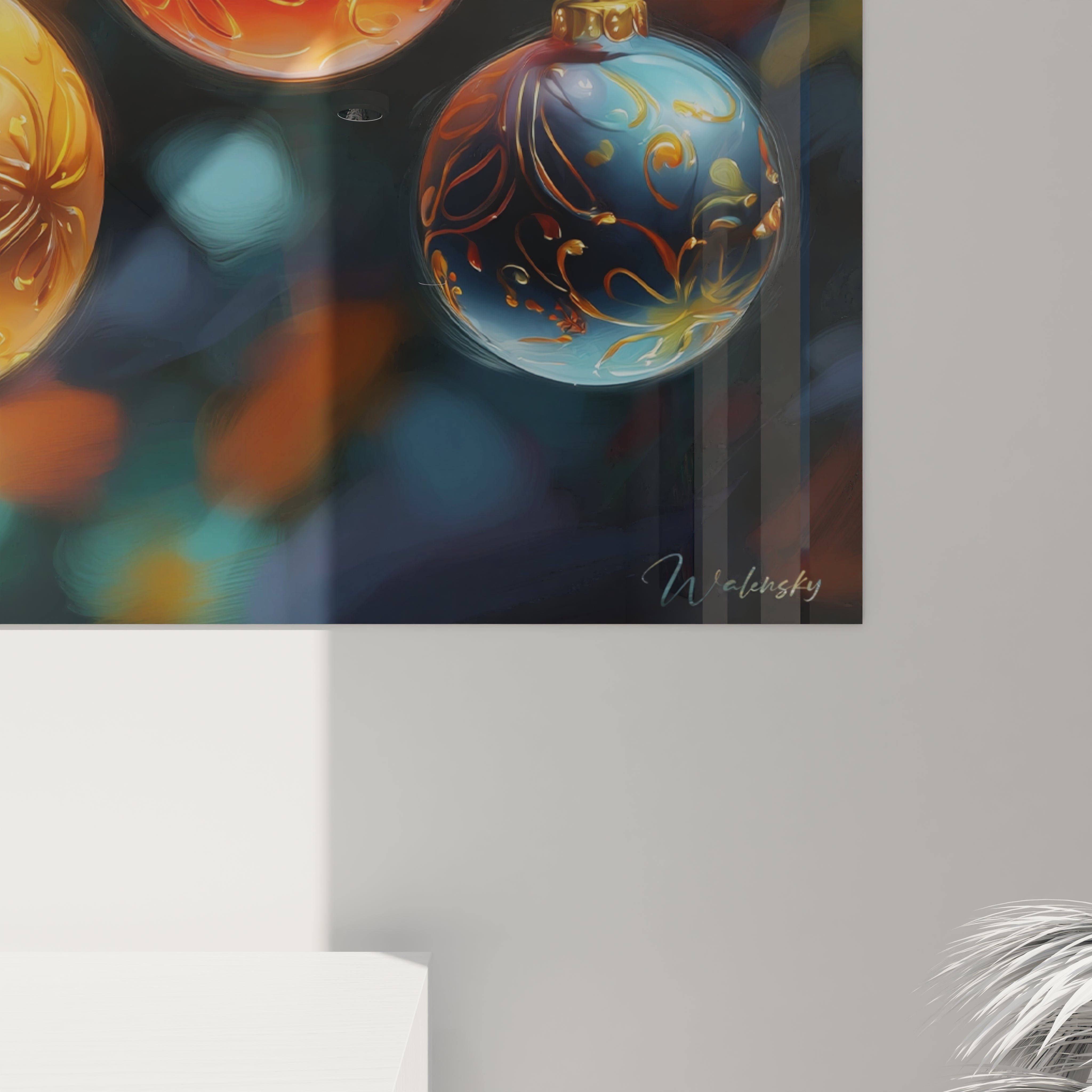 Tableau boules de Noël décoratif de Walensky avec des motifs colorés et festifs