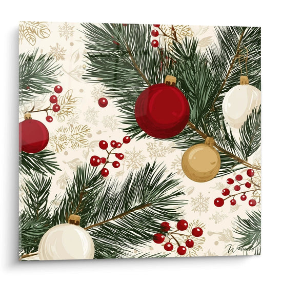 Tableau mural Noël boules de sapin avec branches de sapin et décorations festives