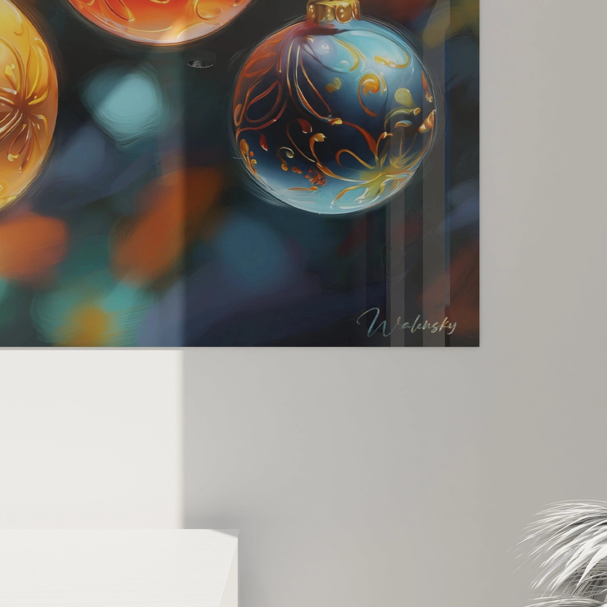 Tableau boules de Noël décoratif de Walensky avec des motifs colorés et festifs