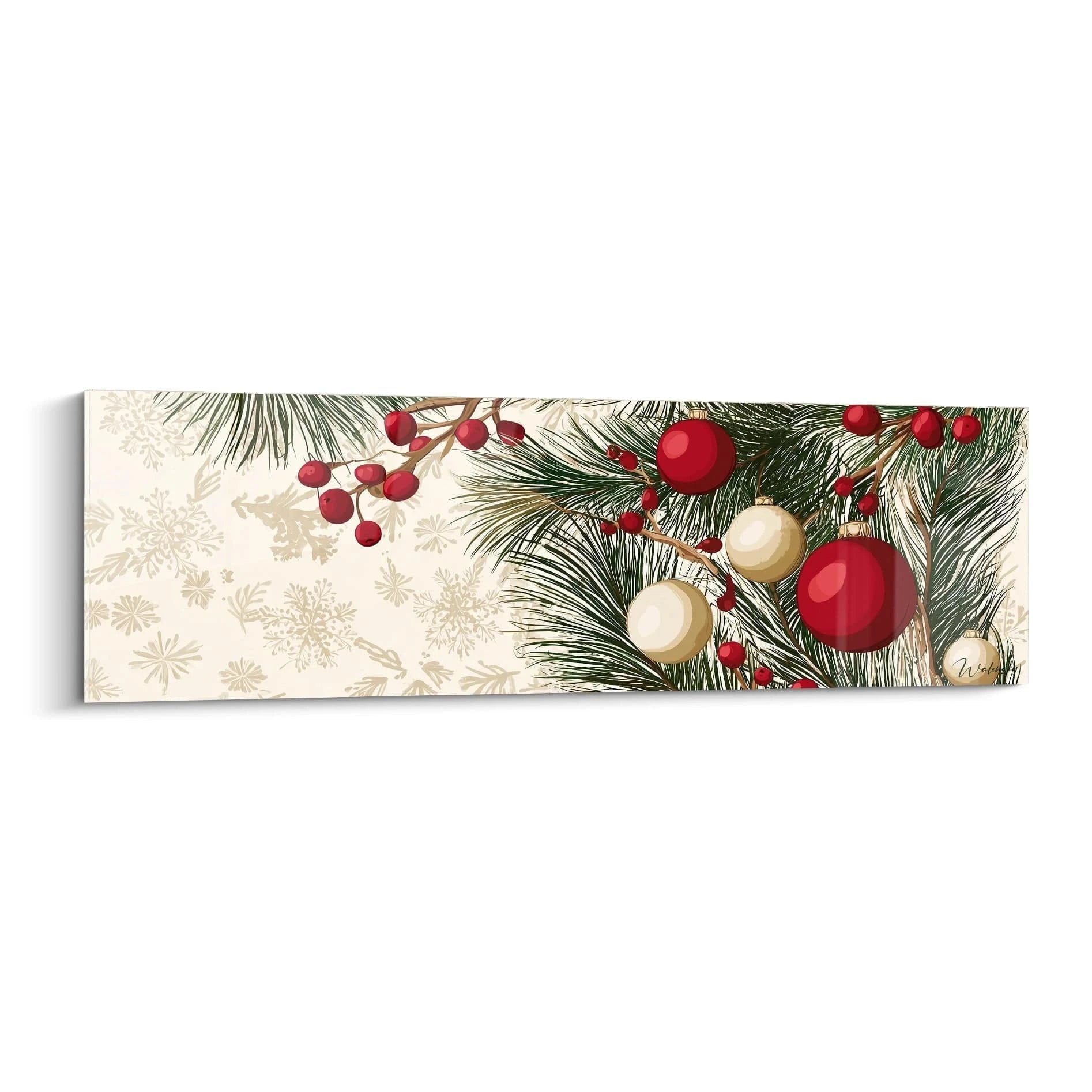 Tableau décoratif Noël boules rouges avec des motifs de pin et des flocons de neige