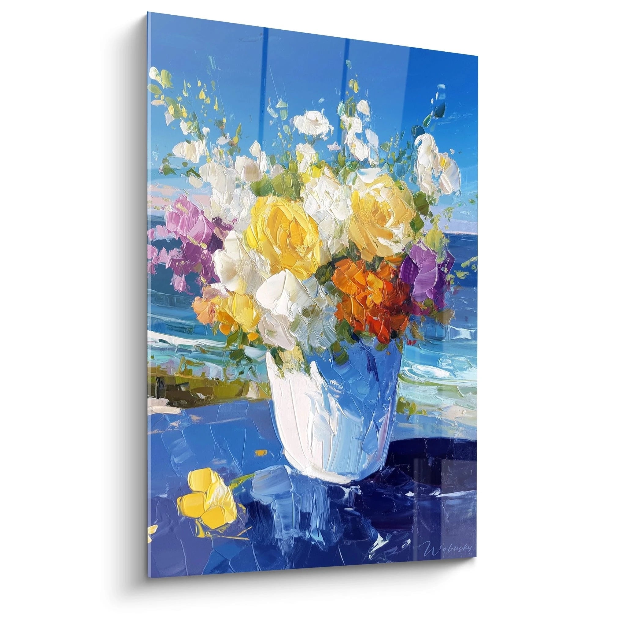 tableau bouquet floral impressionniste Walensky toile murale grand format bouquet dans un vase coloré