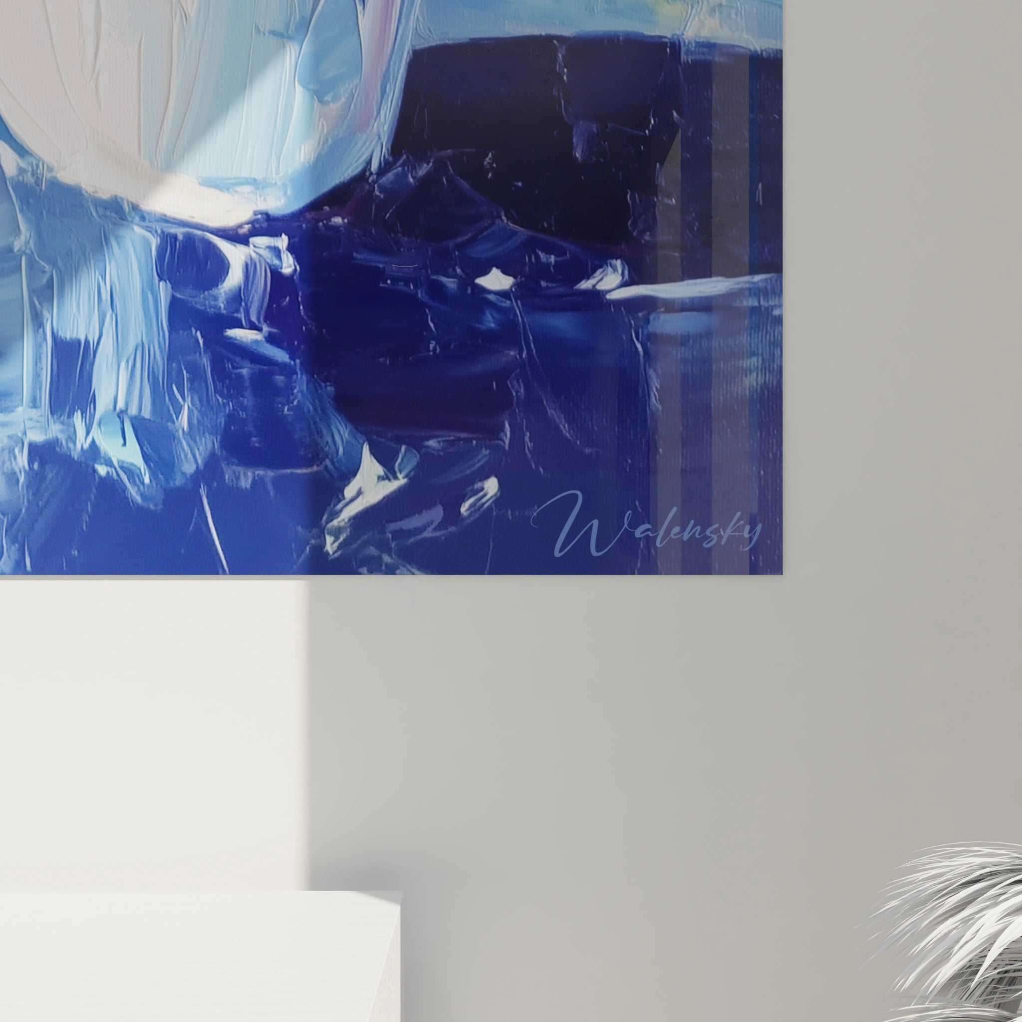 Tableau mural Walensky bleu abstrait signé gros plan sur textures et lumière naturelle tableau bouquet floral impressionniste