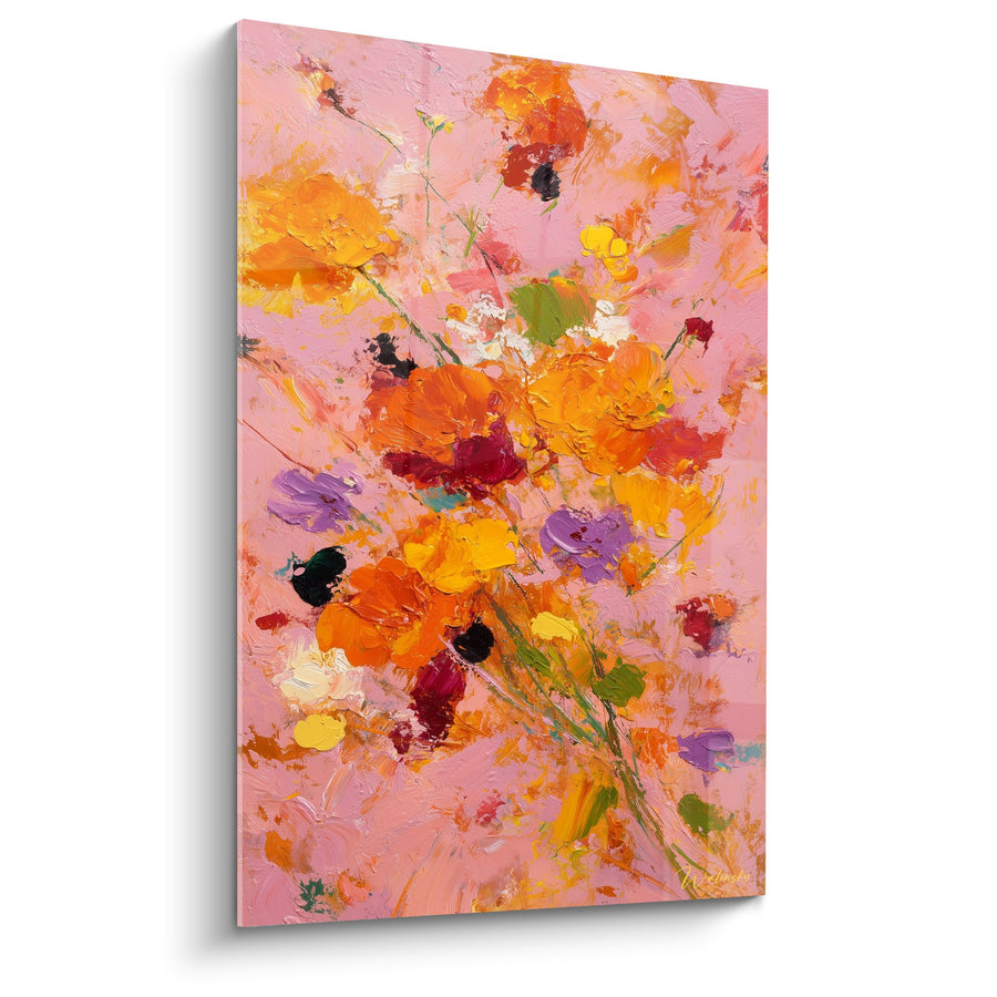 Tableau Bouquet Expressionniste Rose Orange et Violet - Éclat Floral - Edition Feng shui Sud-Ouest Terre