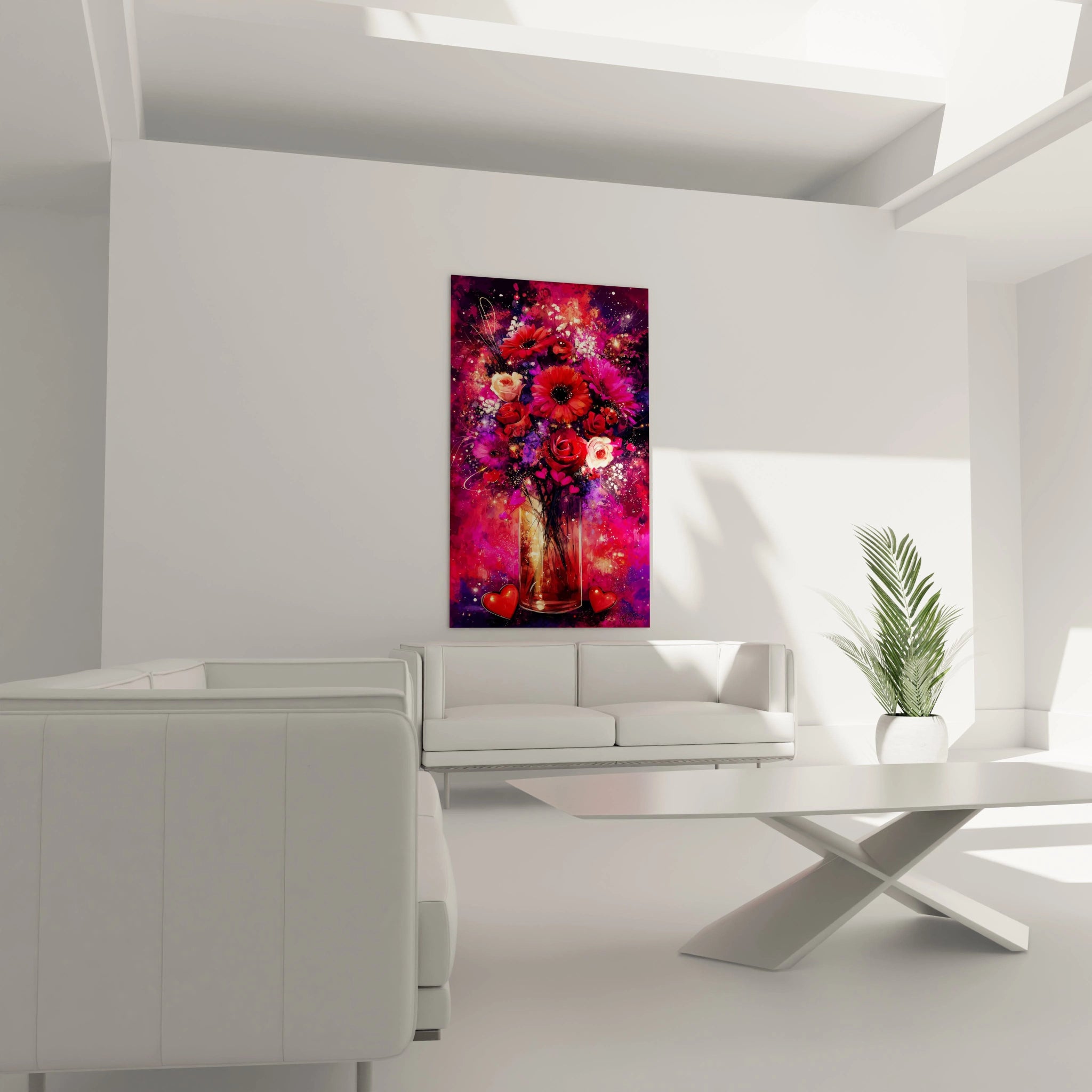 Tableau mural Walensky montrant un vase de fleurs rouges et roses pour salon tableau bouquet floral Saint Valentin