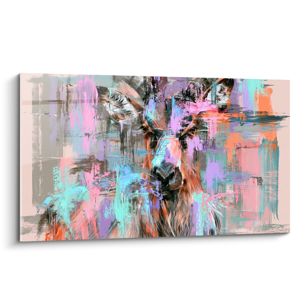 Tableau Bouquetin fauve aux touches turquoise et roses - Éclaboussure sauvage - Edition Bouquetin