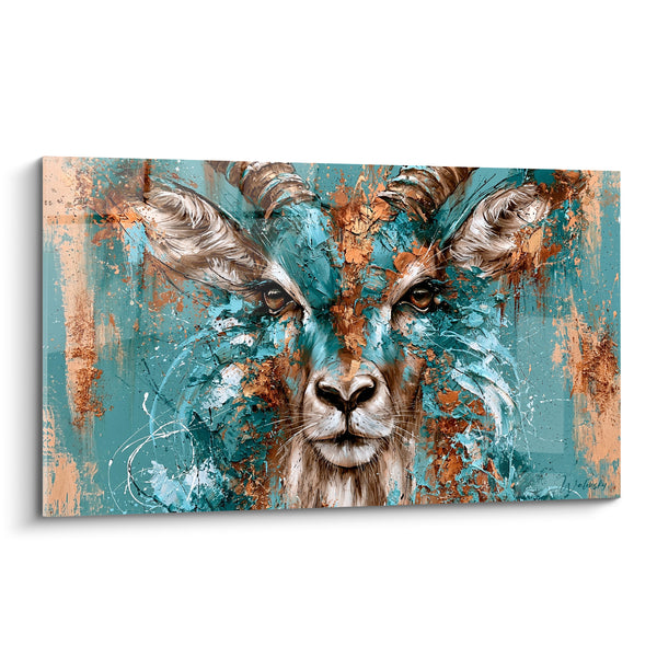 Painting Turquoise and Copper Ibex with Striated Horns - Mountain Face-off - Ibex Edition