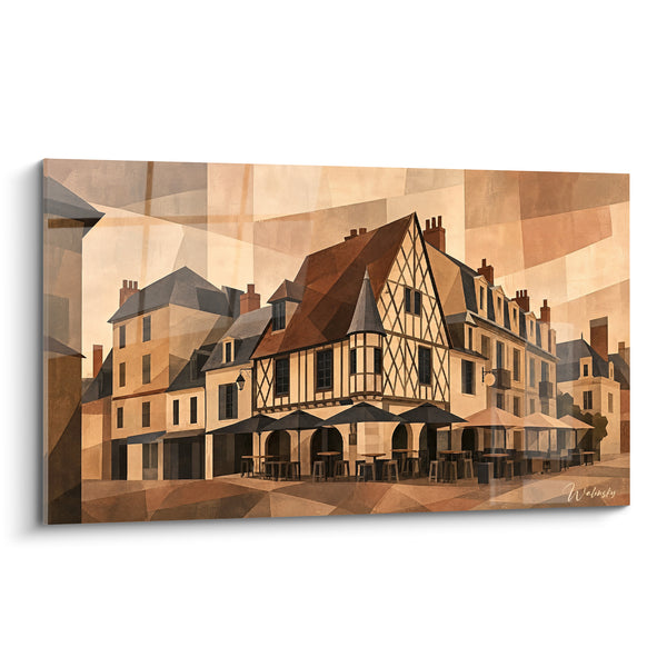 Tableau Maison à colombages ocre et brun angulaire - Silence médiéval - Edition Bourges Centre-Val de Loire France