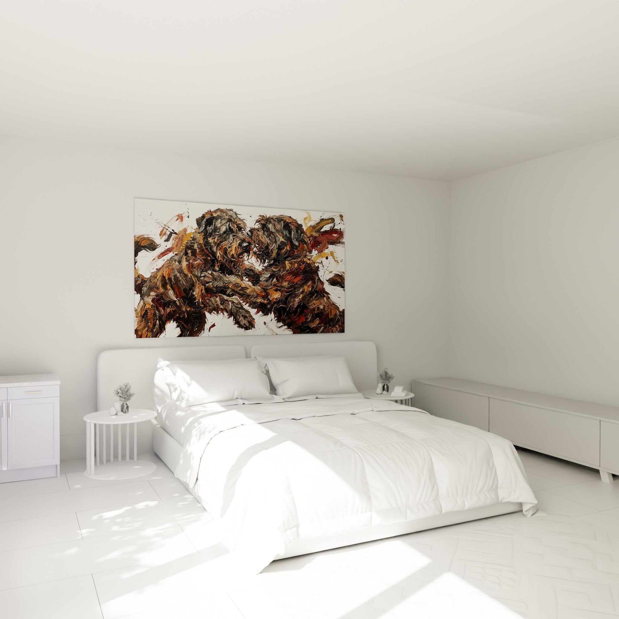 Quadro ritratto espressionista Bovaro delle Fiandre appeso alla parete camera da letto decorazione murale contemporanea