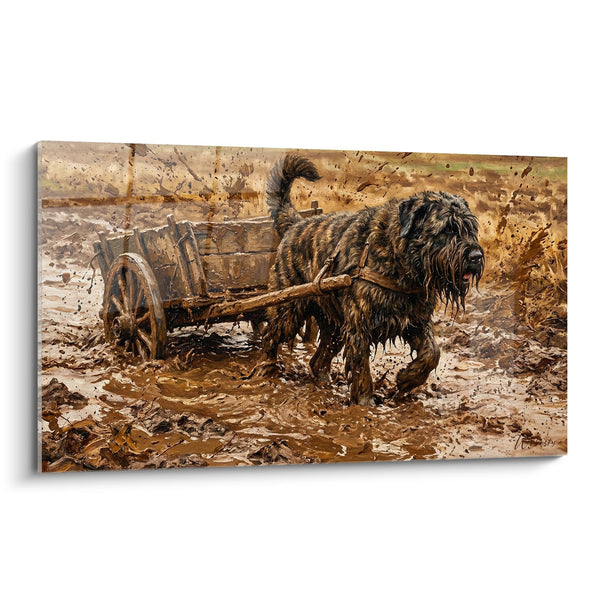 Quadro Cane Fangoso che Tira un Carro - Lavoro Rurale - Edizione Bouvier delle Fiandre