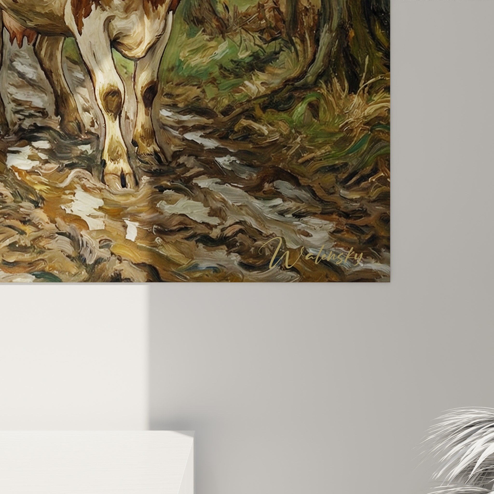 Vue ensemble tableau mural Bouvier des Flandres troupeau bovins decoration interieur rustique champetre