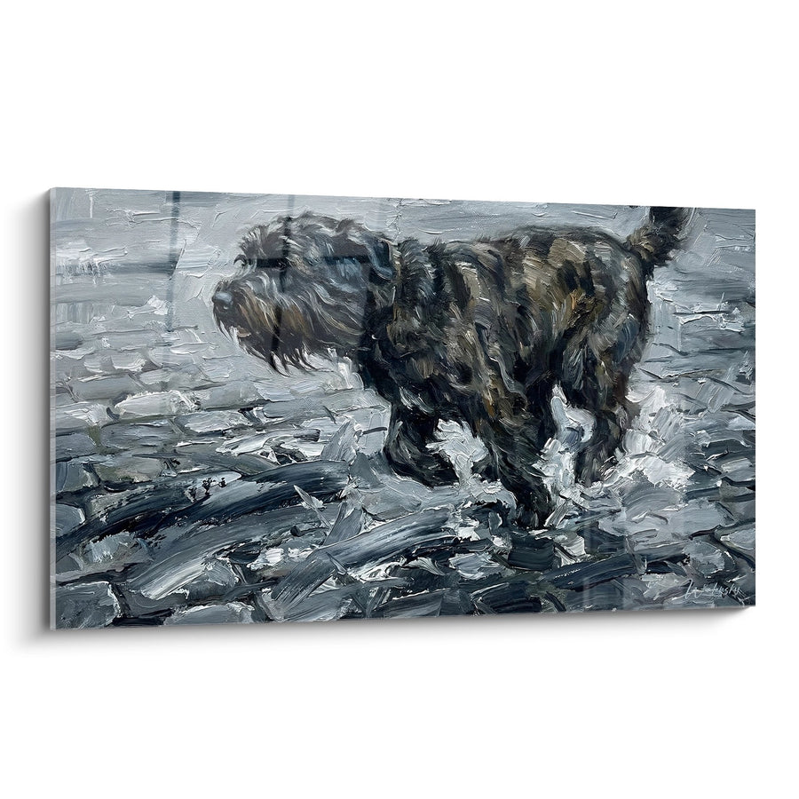 Tableau Chien aux Tons Gris dans l'Eau - Mouvement Aquatique - Edition Bouvier des Flandres