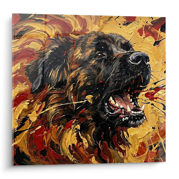 Schilderij van een Hond met Gouden en Koperen Tonen - Herfstgloed - Editie Bouvier des Flandres