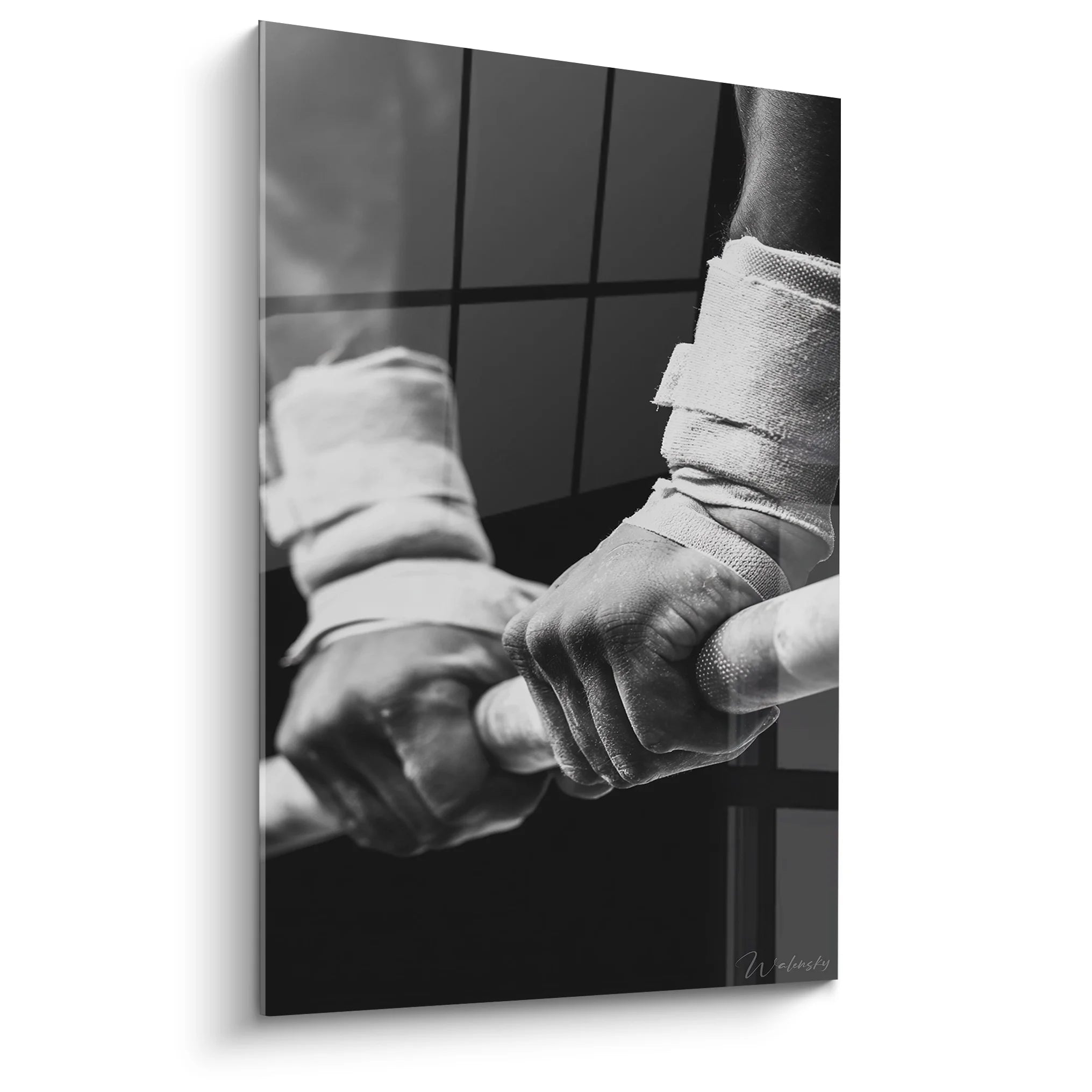 Tableau mains boxeur bandage noir blanc art mural sport moderne décoration