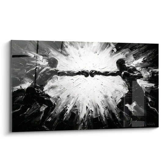 Tableau Boxeurs noir et blanc gants percutants - Choc frontal - Edition Boxe
