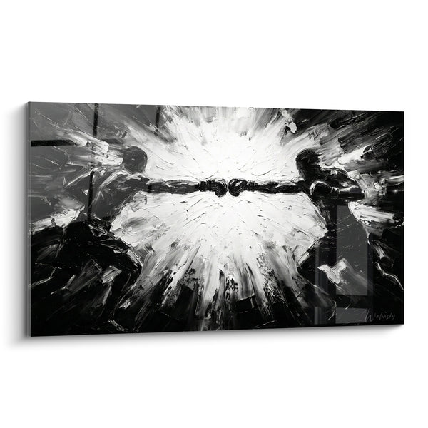 Tableau Boxeurs noir et blanc gants percutants - Choc frontal - Edition Boxe