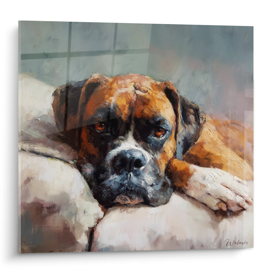 Tableau Chien Boxer Allongé aux Yeux Ambrés - Repos Mélancolique - Edition Boxer