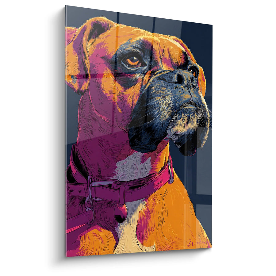 Tableau Chien Boxer Coloré aux Tons Orange et Violet - Portrait Artistique Moderne - Edition Boxer