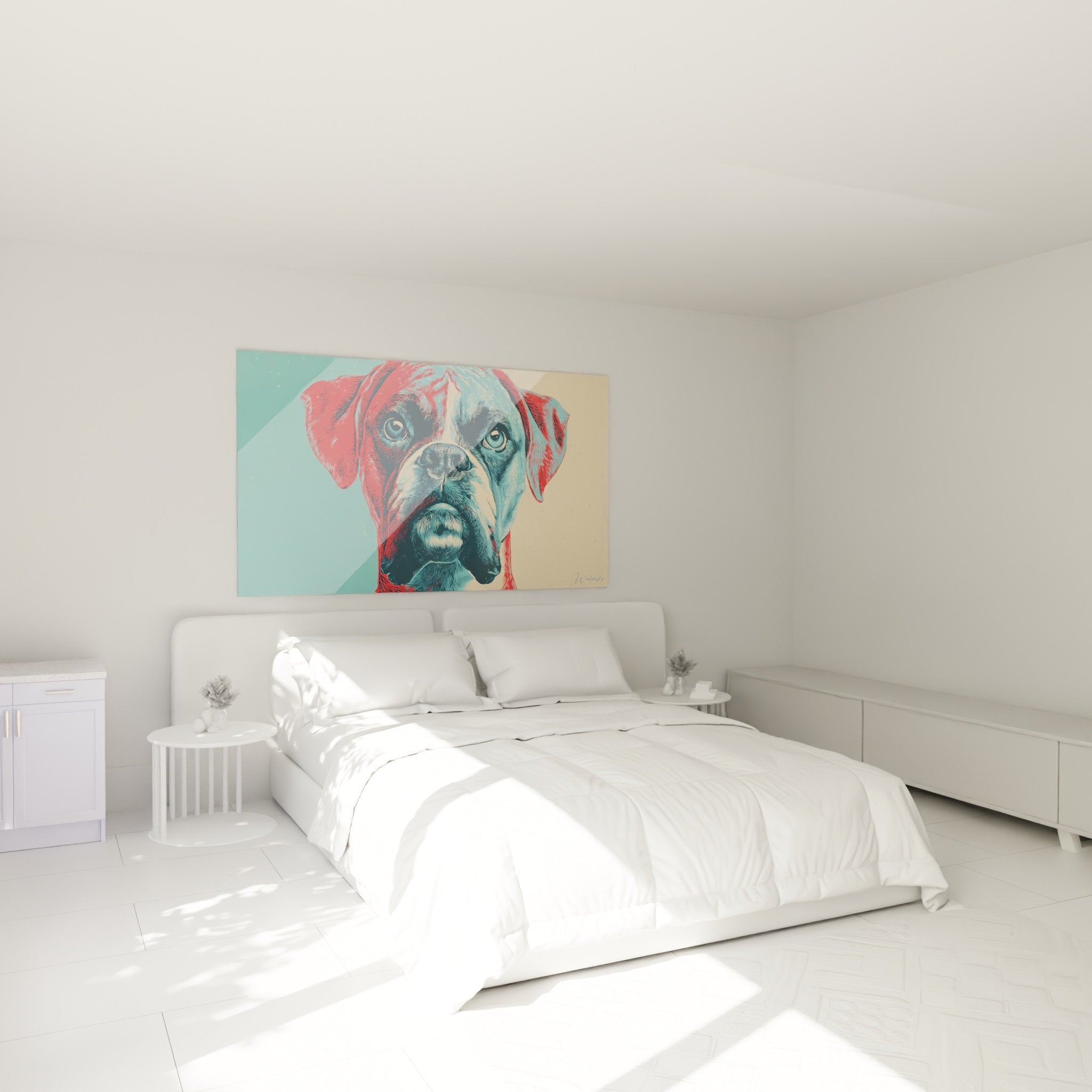 Boxerporträt Gemälde türkis rot Wanddeko modernes Schlafzimmer zeitgenössische Kunst