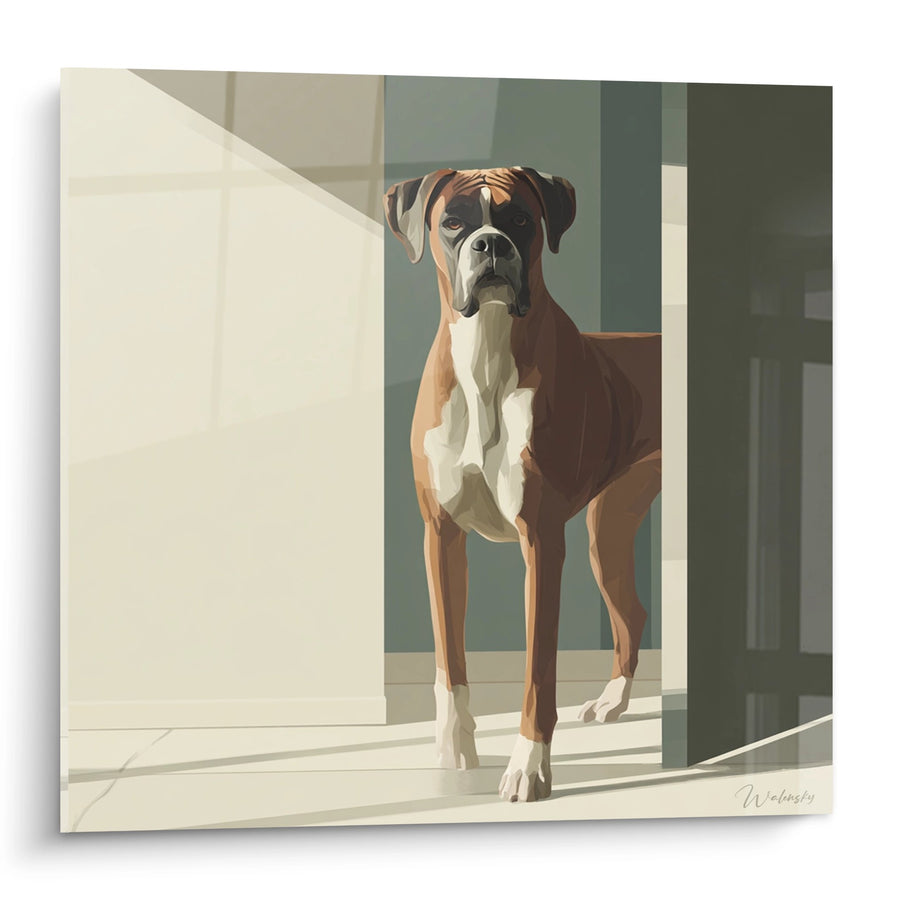 Tableau Chien Boxer Fauve dans Intérieur Moderne - Lumière et Sérénité - Edition Boxer