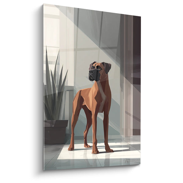 Cuadro de Perro Geométrico Moderno en Interior Luminoso - Elegancia Contemporánea - Edición Boxer