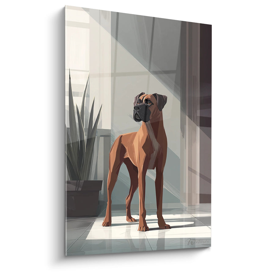 Tableau Chien Géométrique Moderne dans Intérieur Lumineux - Élégance Contemporaine - Edition Boxer
