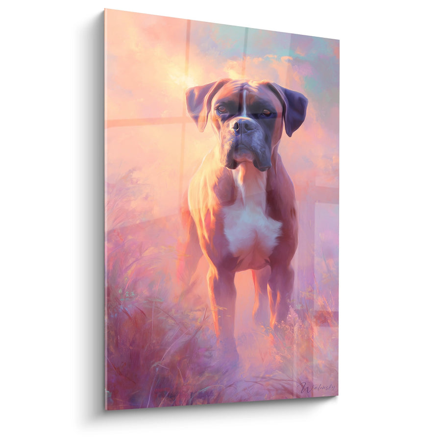 Tableau Chien aux Reflets Dorés dans Lumière Pastel - Éclat Céleste - Edition Boxer
