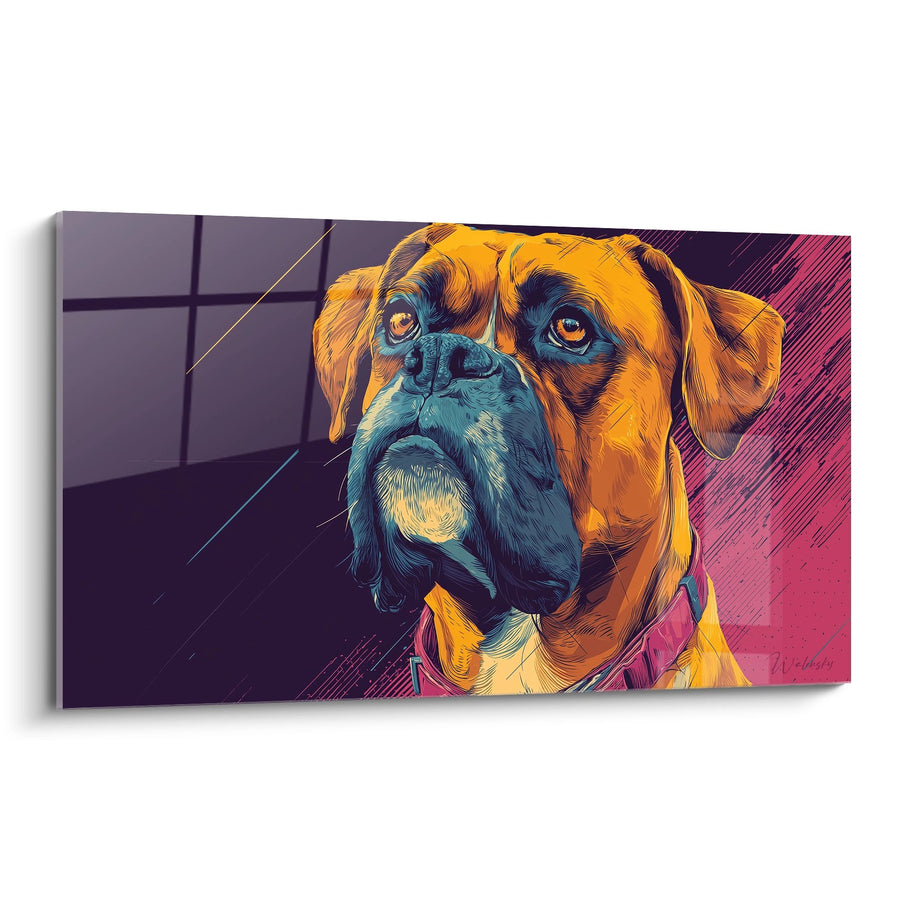 Tableau Chien aux Couleurs Néon et Contrastes Géométriques - Portrait Urbain - Edition Boxer