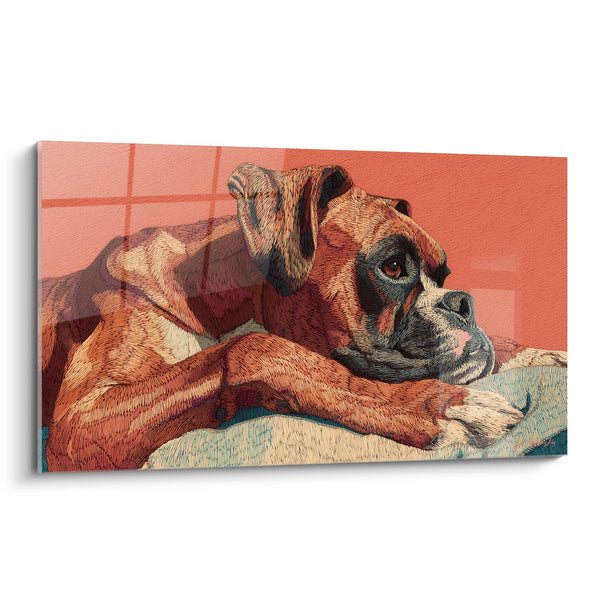Tableau Chien Couché aux Tons Corail - Repos Contemplatif - Edition Boxer