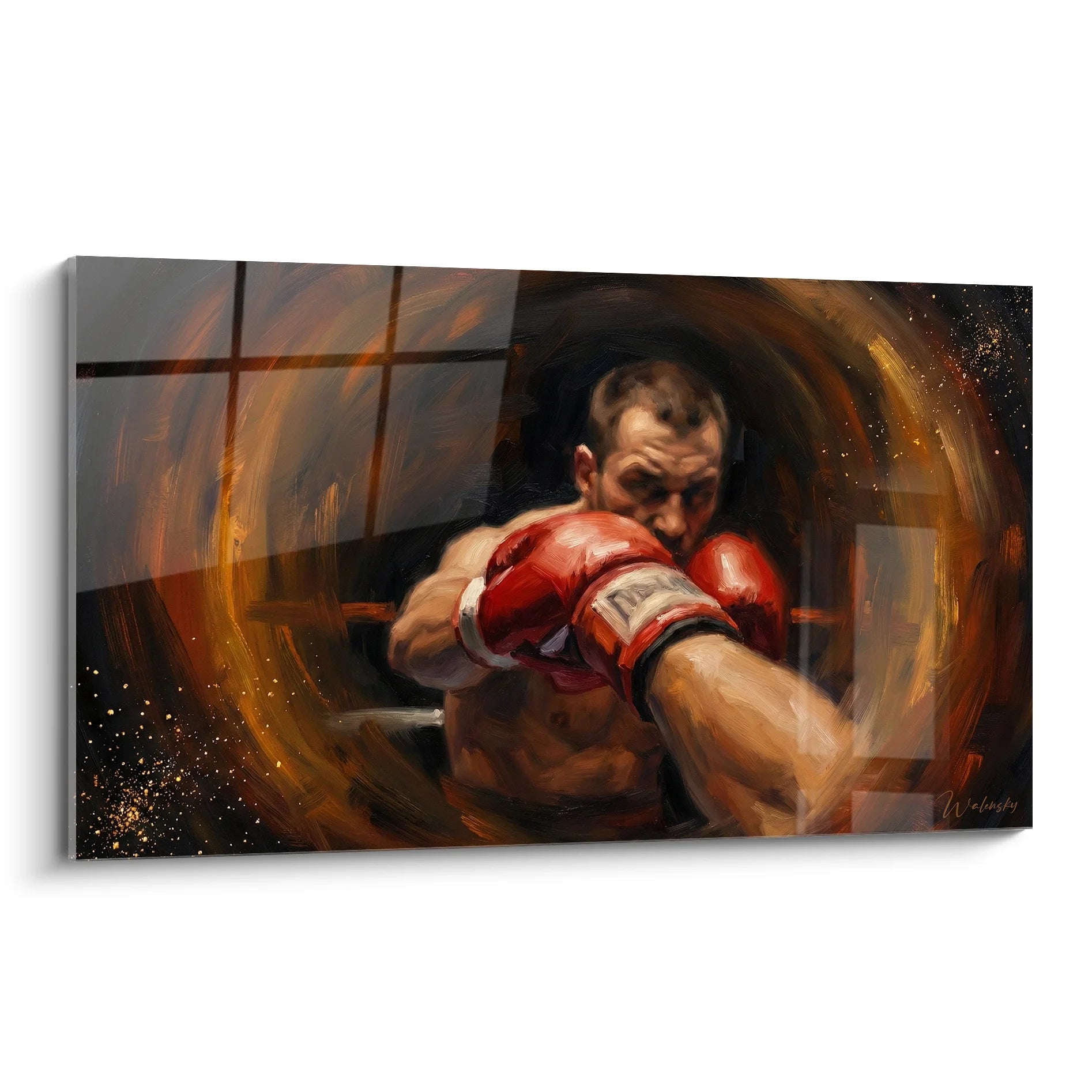Tableau boxeur en action avec gants rouges, art mural boxe moderne sur toile premium