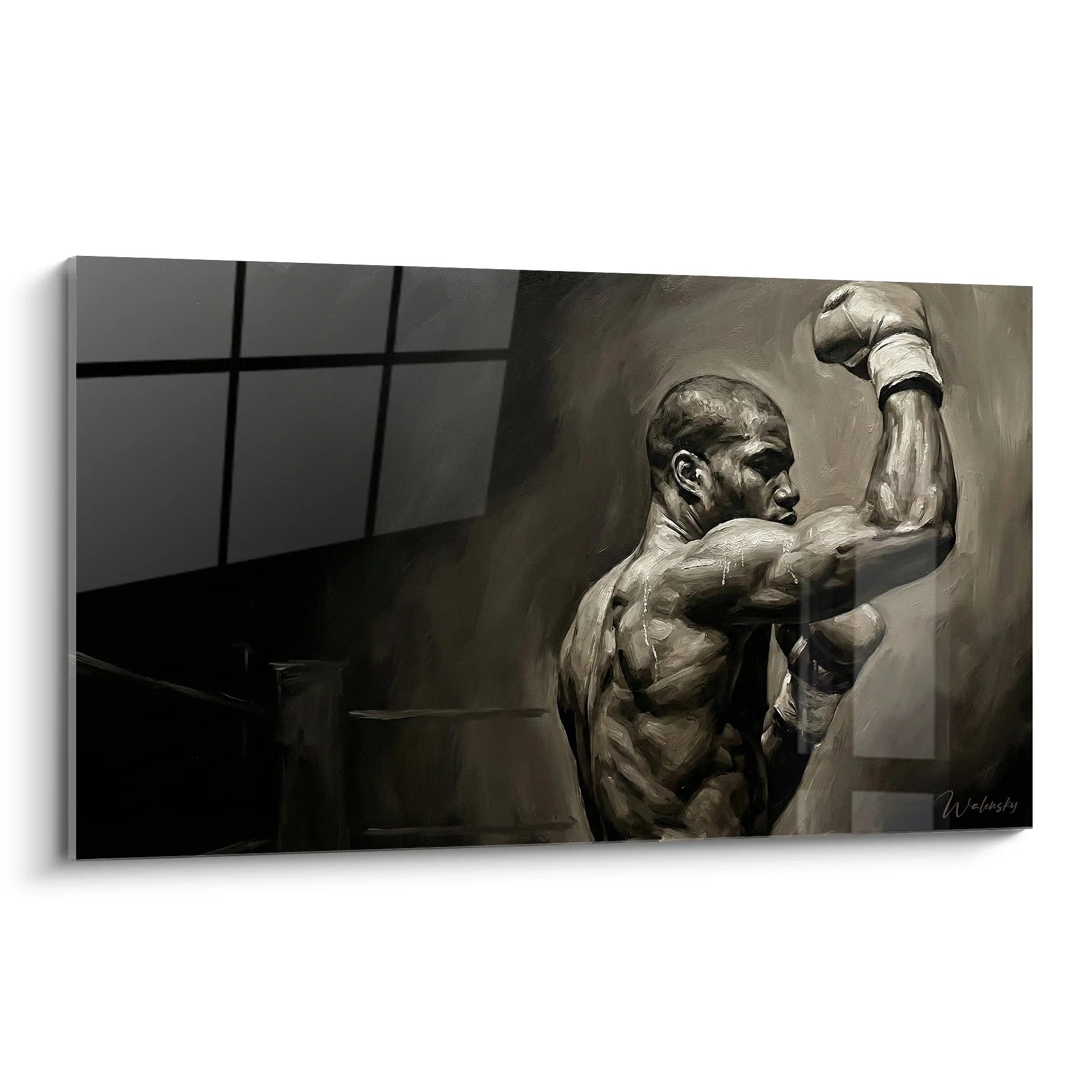 Tableau boxeur entrainement champion poing levé art mural boxe décoration sport combat